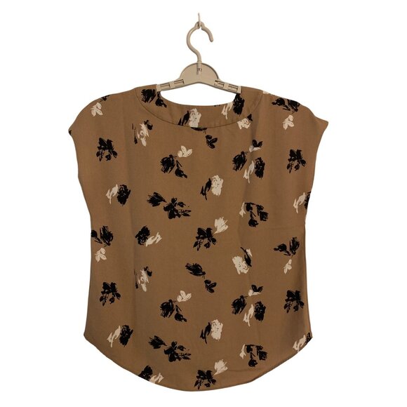 Apt. 9 Womens Floral Print V-Neck Blouse Brown & Black Polyester Size Small - Picture 2 of 7